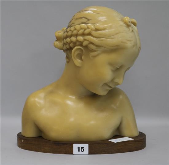 A wax bust of a young girl, after Pigalle height 30cm width 27cm